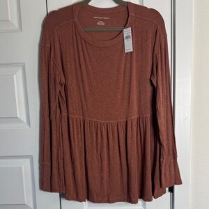 American Eagle Outfitters Women's Long Sleeve Brown Top